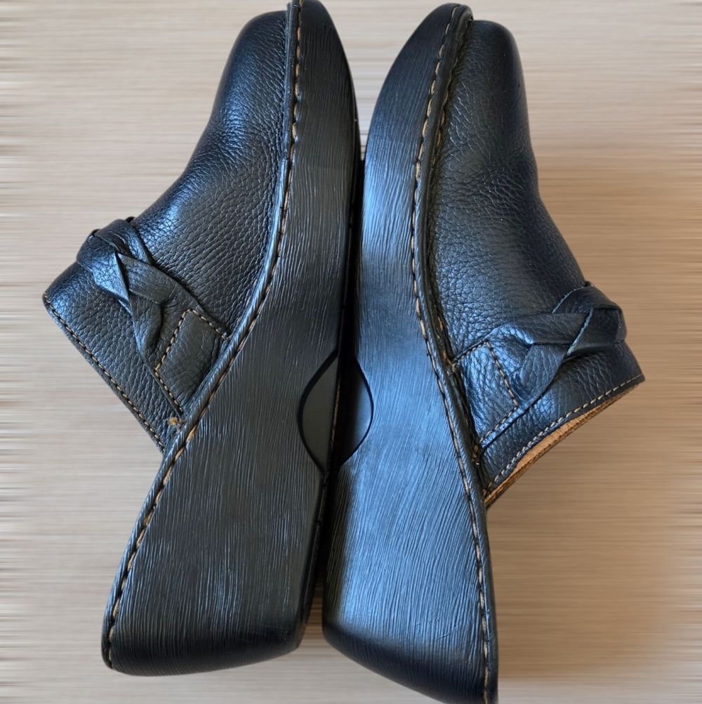Born Shoes Black Leather Braided Mules Slip On Wedge Heels Size 8m - Picture 9 of 12